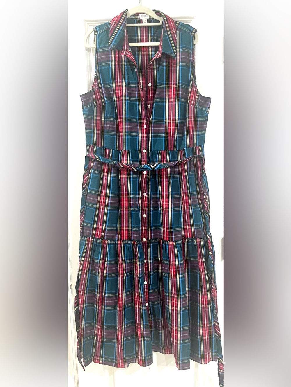 J. Crew Sleeveless Tartan Plaid Midi Shirt Dress